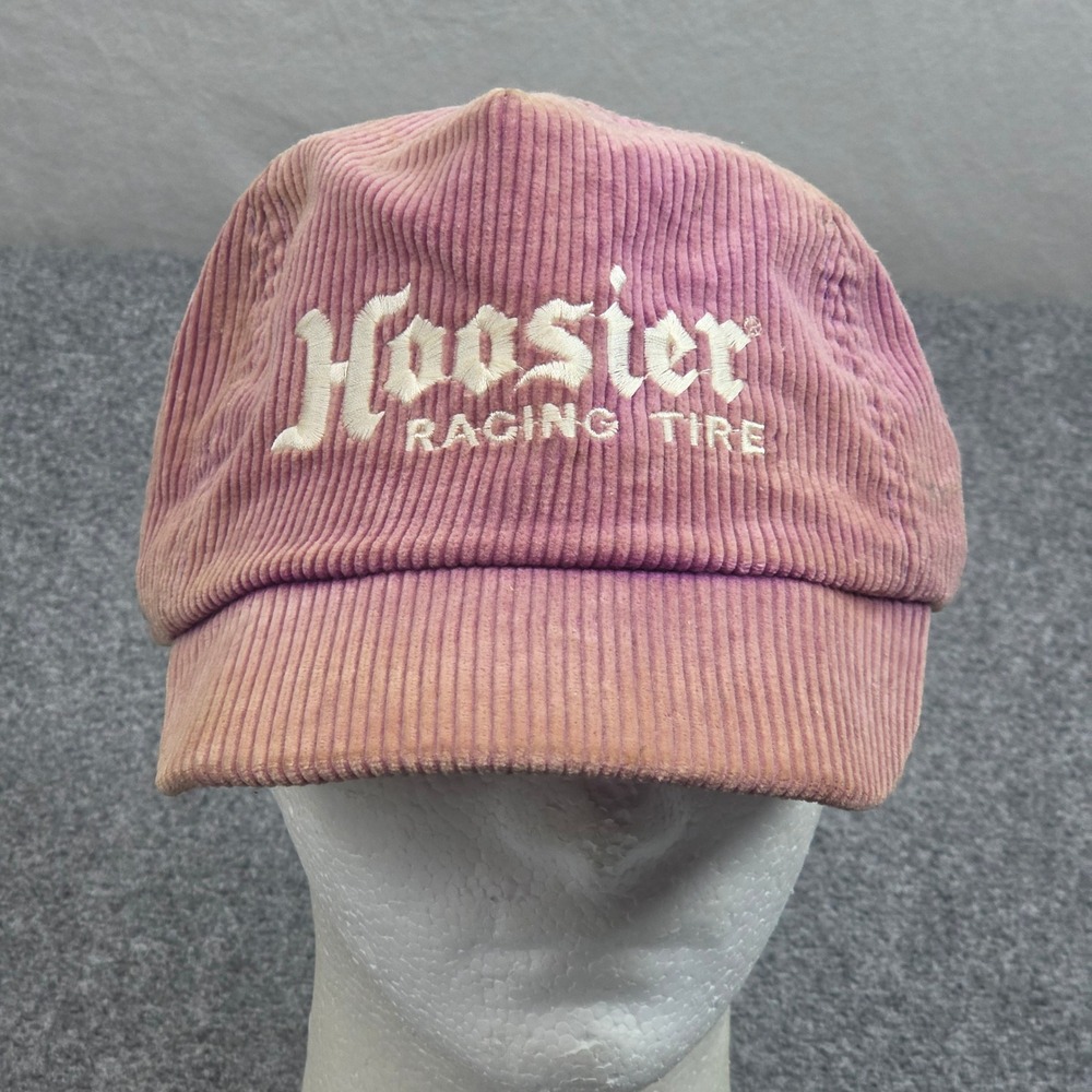 Vintage Hoosier Racing Tire Hat Purple Pink Corduroy Snapback Patina Made USA 90